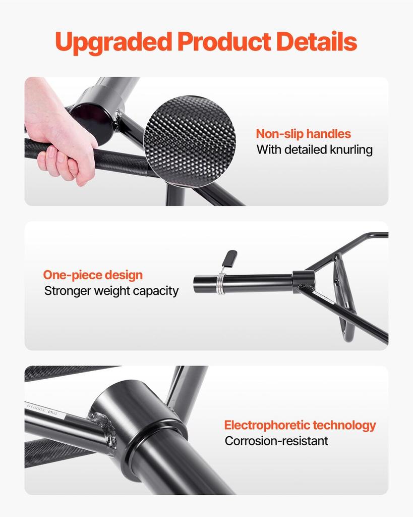 Trap Bar Hex Bar, 50mm Hex Barbell, 360 Kg Capacity Shrug Bars with Knurled Grips, Weightlifting and Strength Training Equipment, Home Gym for Squats,