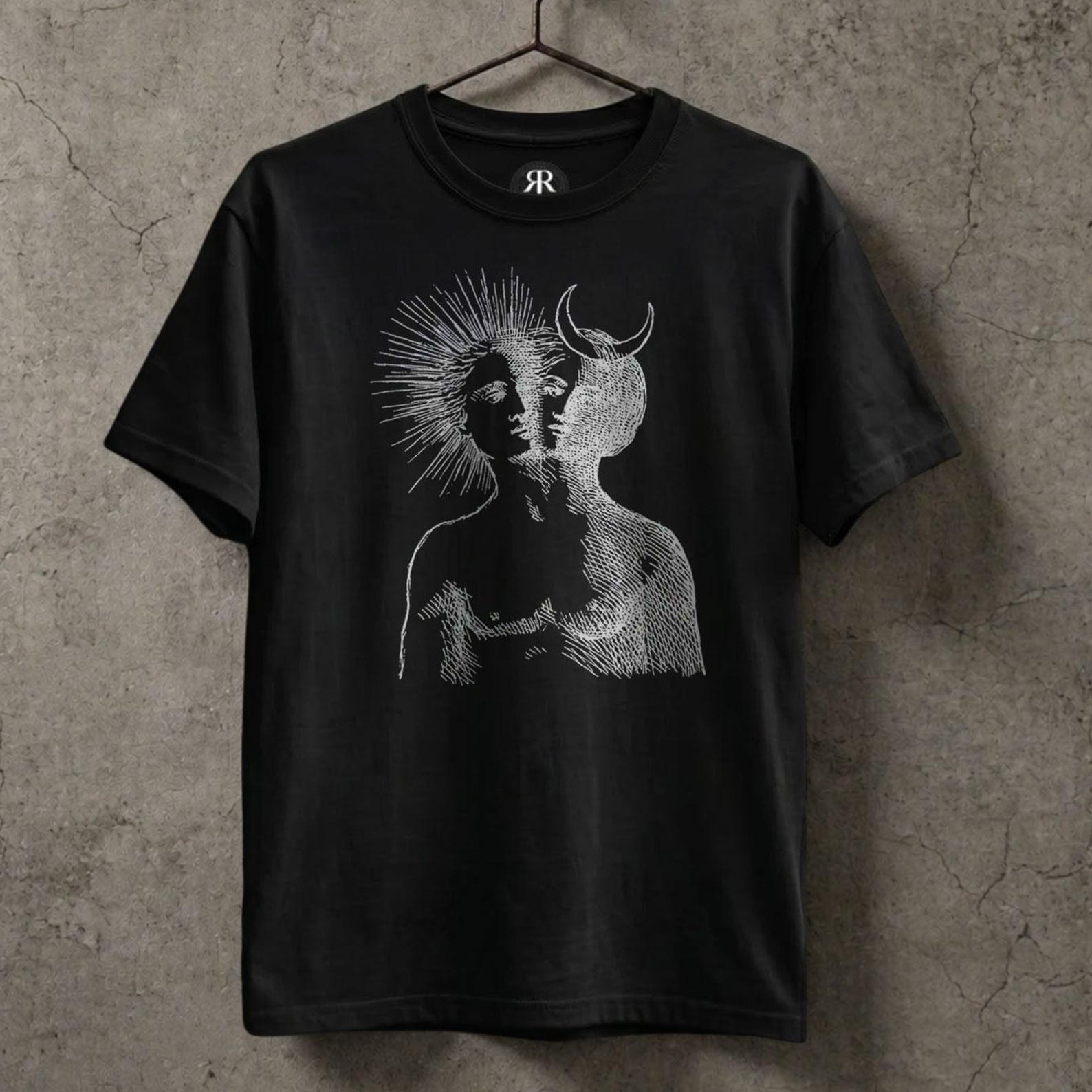 Alchemical Rebis Shirt: Duality Sun and Moon Occult Tee L
