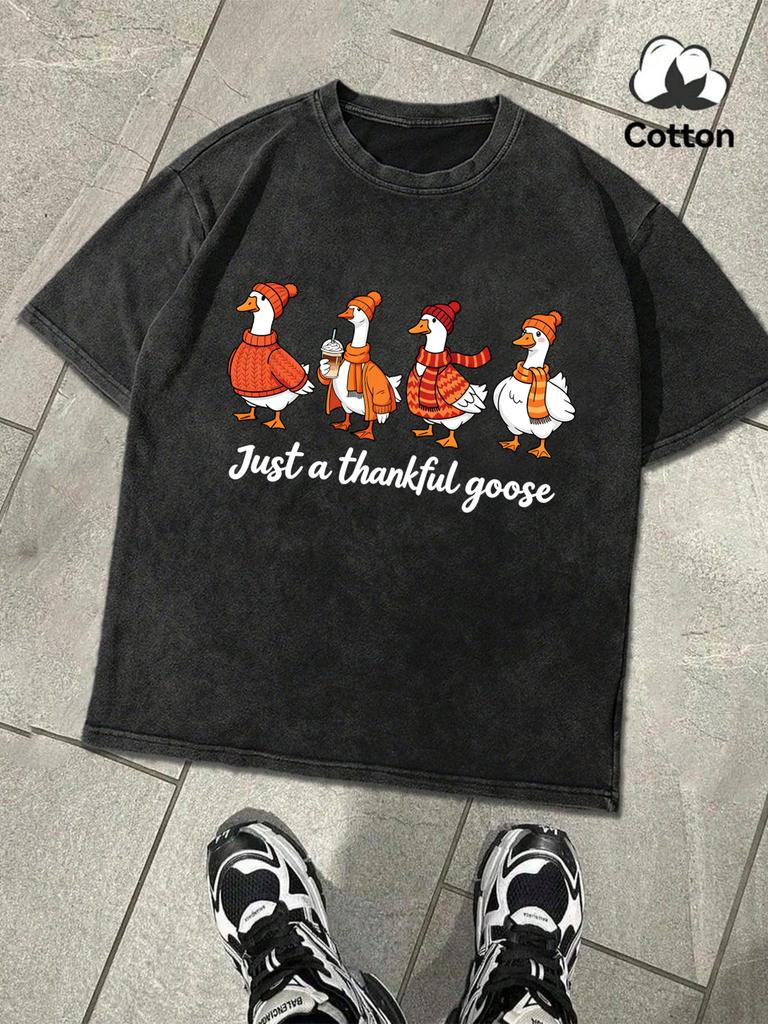 Just A Thankful Goose Washed Mans TShirts Sport Casual T Shirt Summer Basics Fashion Clothing Cotton Loose Unisex Retro Top