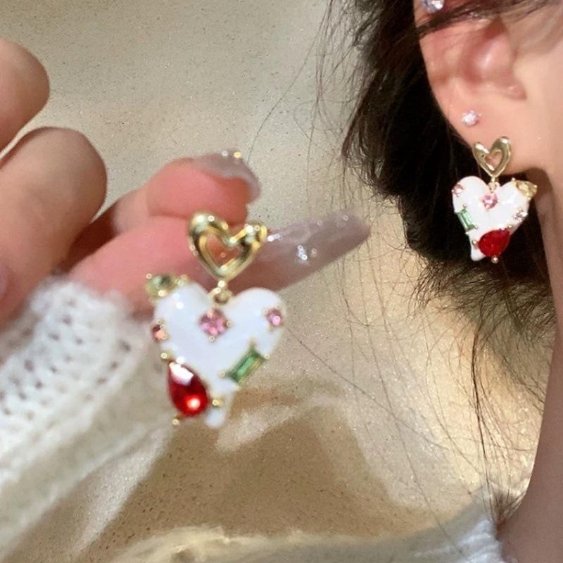 Silver needle sweet color zircon love stud earrings women, new trendy unique fashion earrings temperament earrings