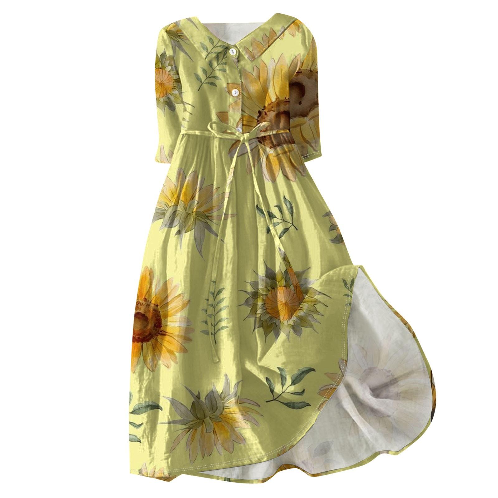 

Женская мода повседневное платье с воротником на лацканах и пуговицами с рукавами 3/4 L