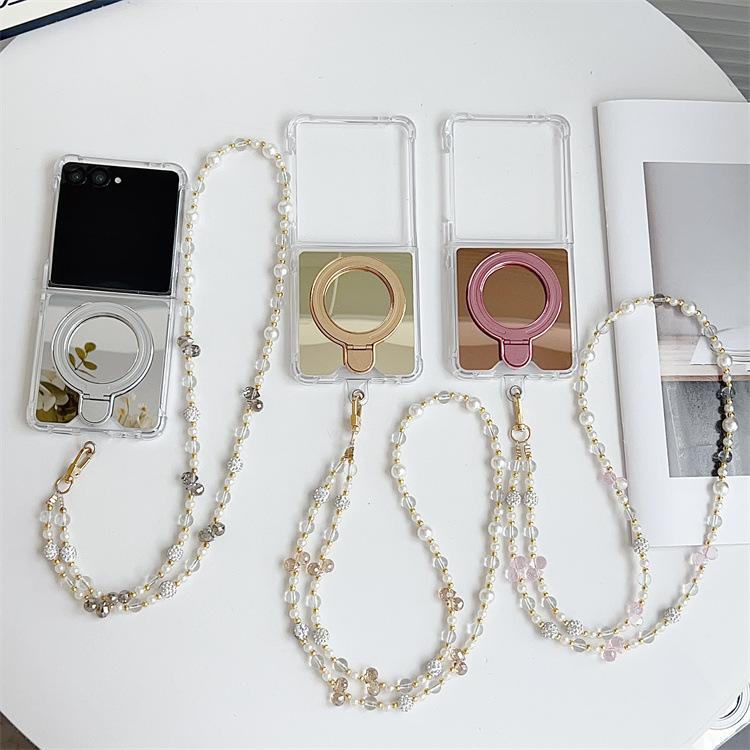 Applicable to Samsung ZFlip7 folding screen mirror magnetic suction bracket mobile phone case crossbody chain anti-drop ZFold7 protective case