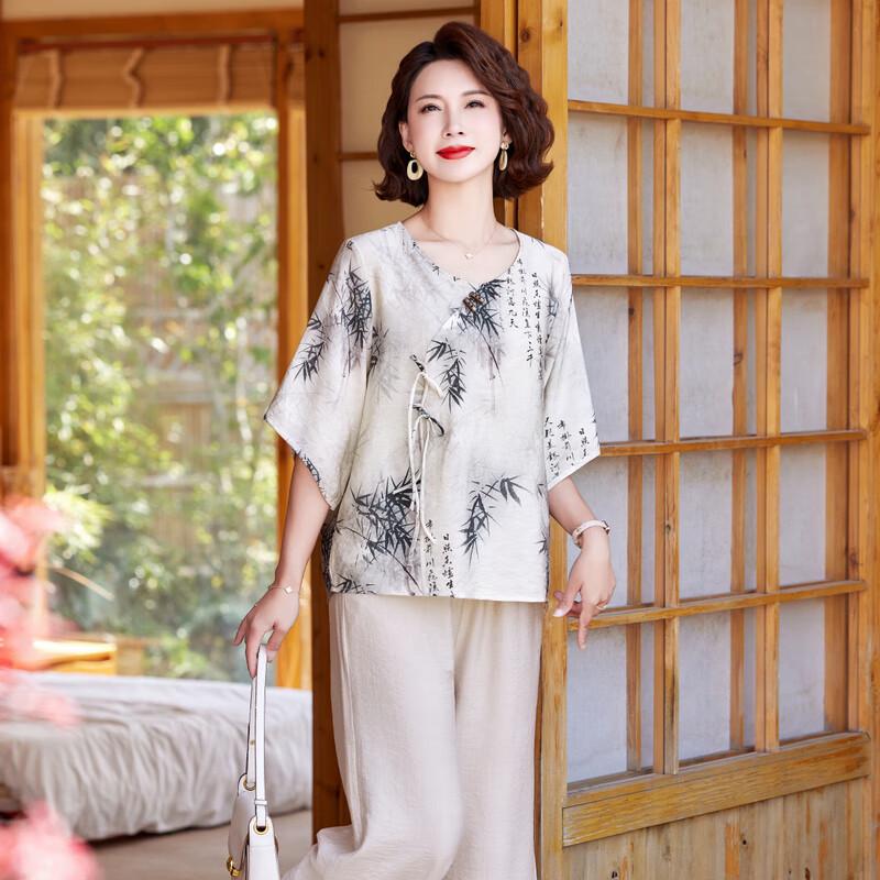 Elegant New Chinese Style Summer T-shirt Set for Women