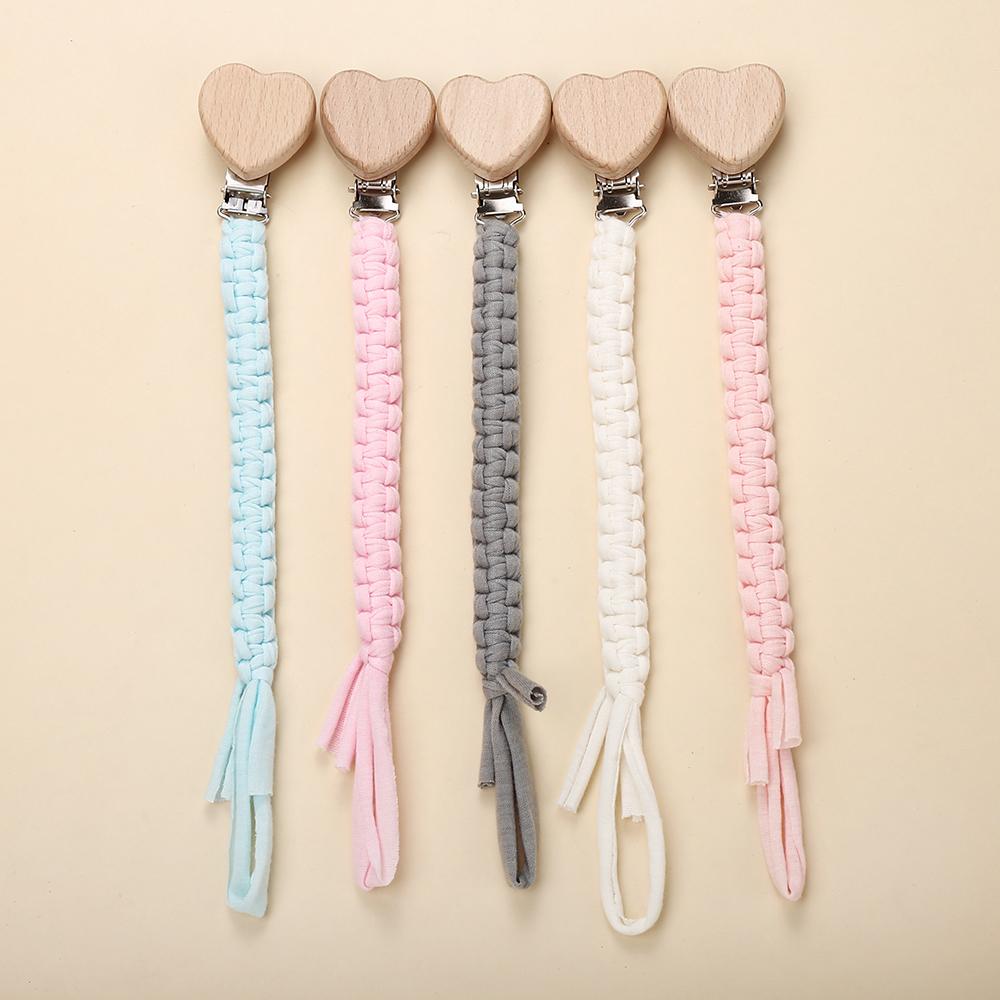 New Baby Pacifier Chain Clips Wood Heart Beech Clips Infant Dummy Holder Teething Chain for Care Soother Chew Toys Shower Gift