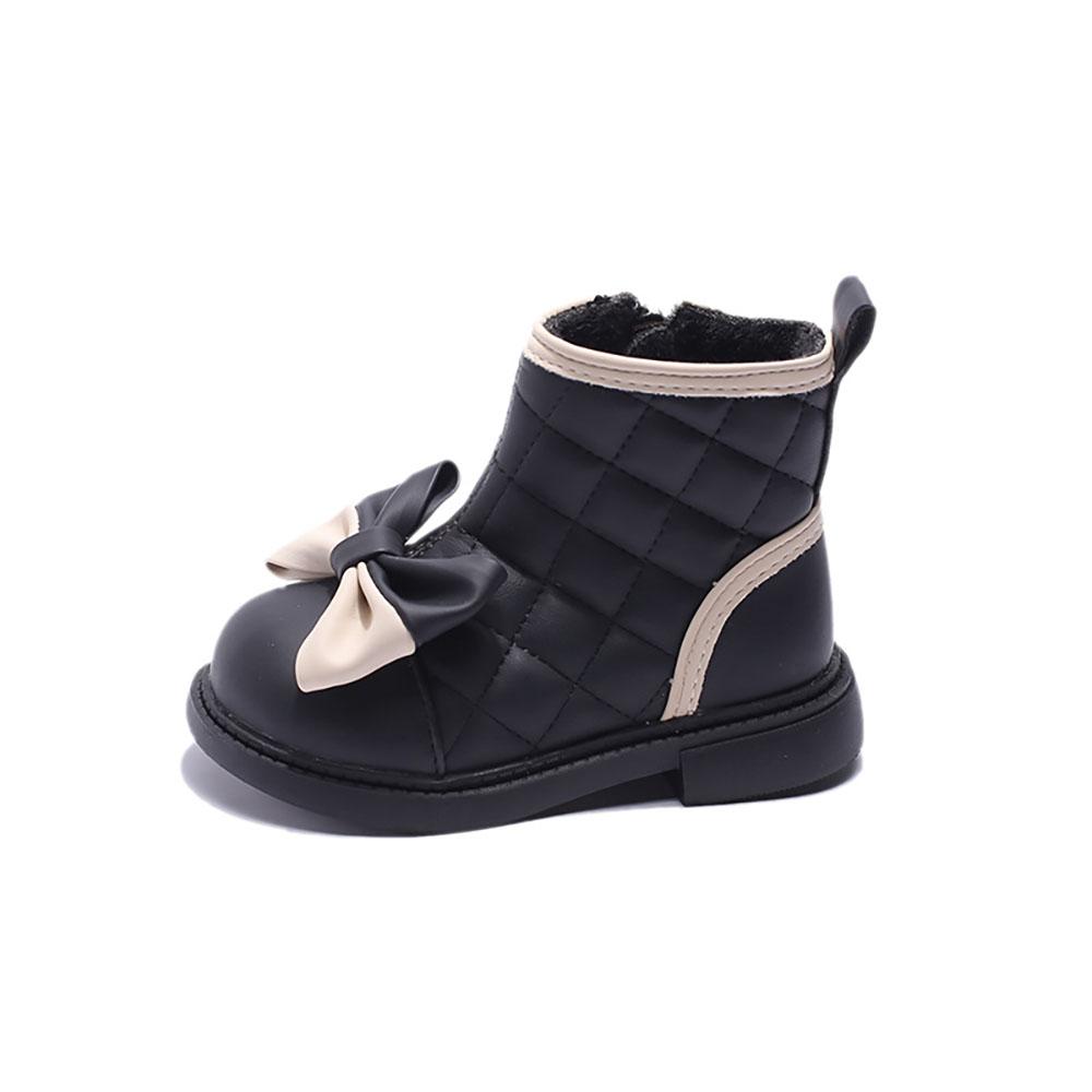 

Зимние сапоги для девочек, роскошные туфли принцессы с бантом, модная хлопковая обувь, теплые сапоги с мягкой подошвой из искусственного меха 25 чёрный