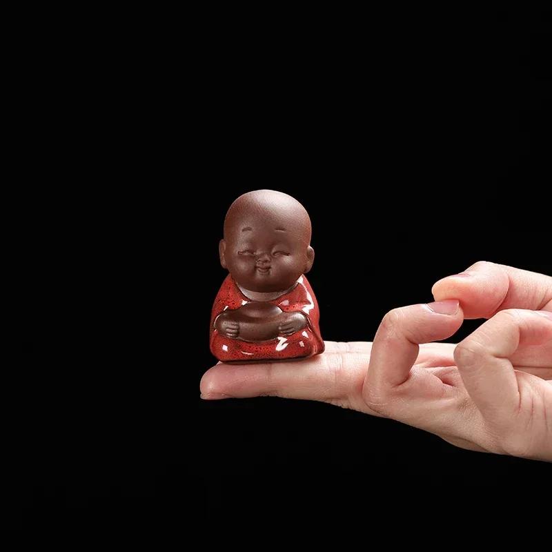 Creative Purple Clay Tea Pet Ornament Lovely Small Buddha Monk Figurine Handmade Sculpture Tea Set Decor Garden Bonsai Art