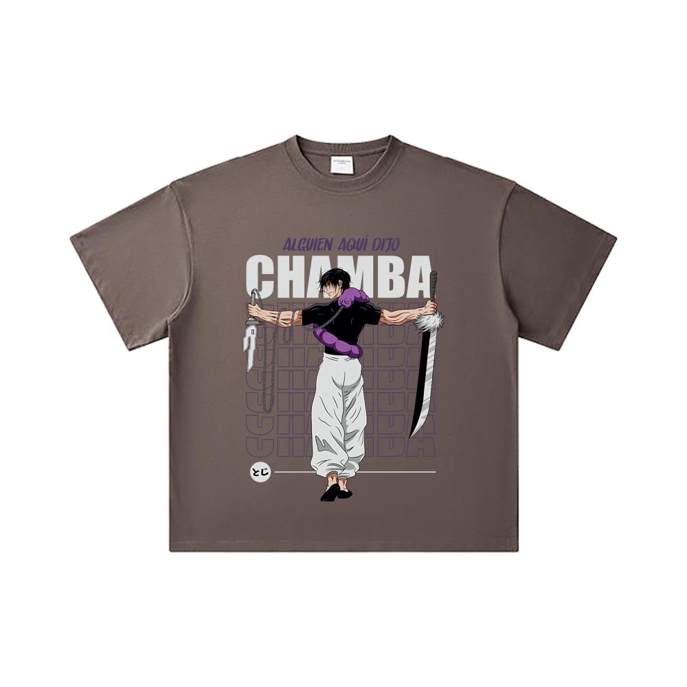 260 GSM Double Yarn 32 Count 100% Cotton Jujutsu Kaisen V48 Toji Print Unisex Heavy Cotton T Shirt
