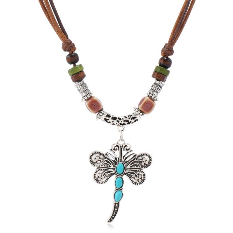 New 1-piece set of personalized fashion wax thread beaded wooden beads dragonfly necklace new G
