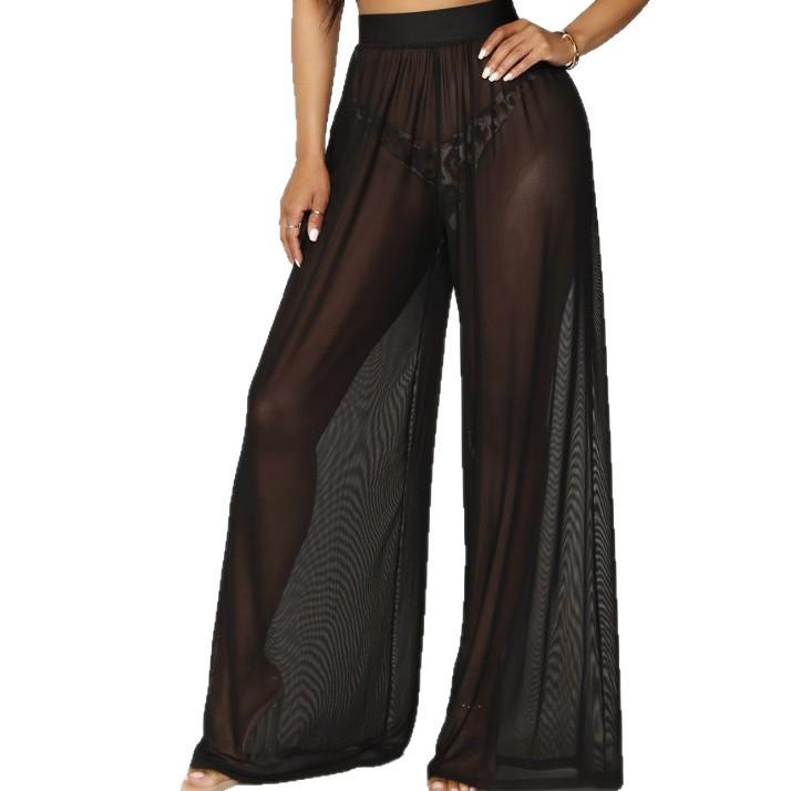 2025 Sheer High-Waisted Wide-Leg Mesh Trousers – European & American Style
