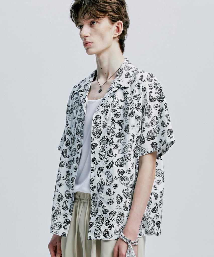 SSY Coconut Hawaiian Paisley Half Shirt White