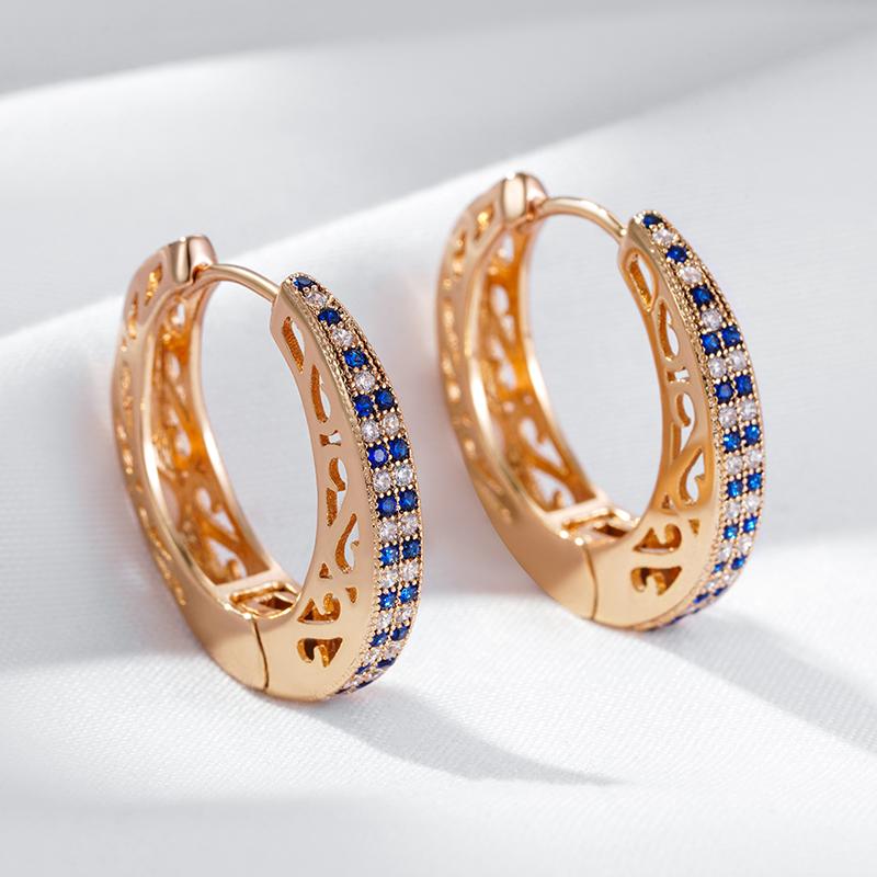 Orecchini a Cerchio Grande Colore Oro Rosa Insolito per Donna Brillanti Blu Zircone Naturale Accessori Quotidiani Raffinati Gioielli Vintage