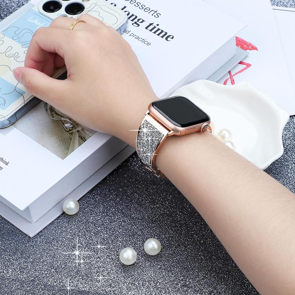 Apple Watch Serisi için lüks Elmas Bilezik Band Ultra9/8/7/6/5/4/3/2/se Paslanmaz Çelik saat kayışı Iwatch için 41mm 45mm 38 42mm Kayış