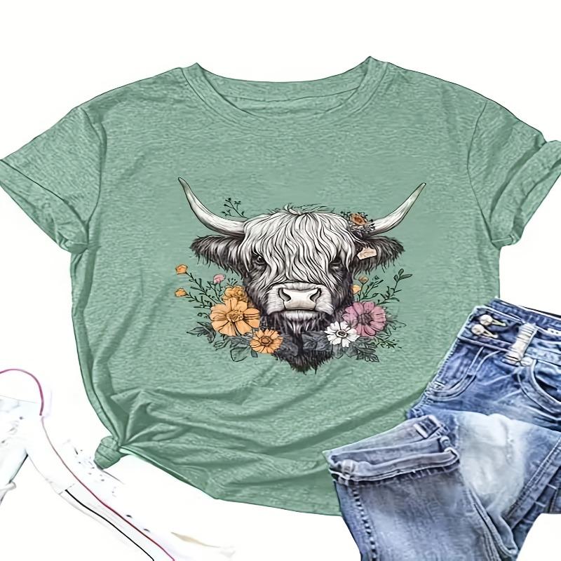 Spring and summer new positioning printed round neck short sleeved loose casual women's top base T-shirt