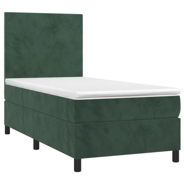 3142884 vidaXL Lit à sommier tapissier avec matelas Vert foncé 90x200 cm