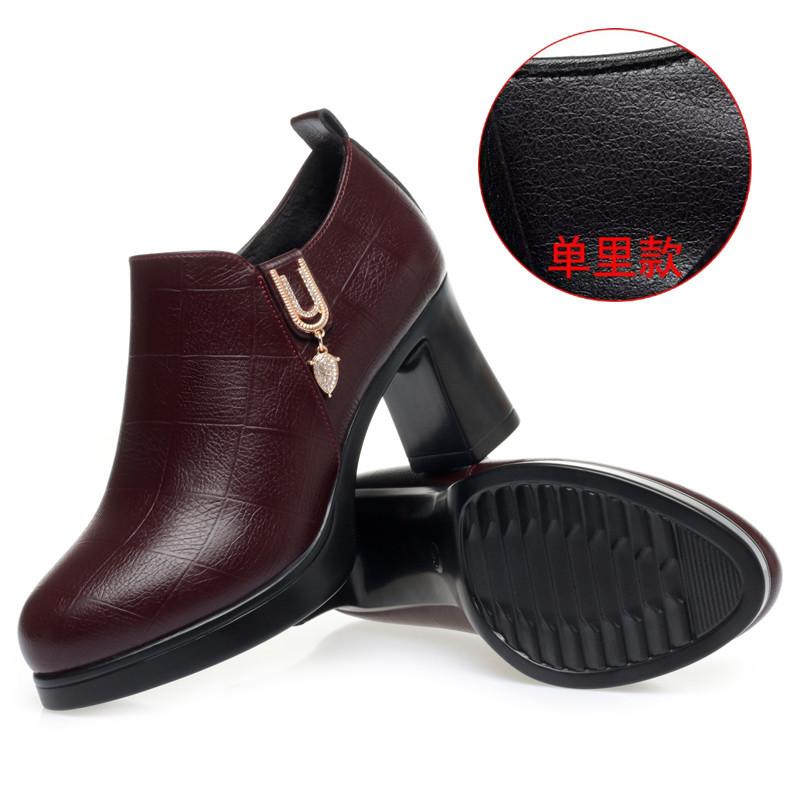 

Deep single shoes women s high heels spring and autumn new waterproof table soft sole thick heel thick sole not tired feet velvet medium leather shoes 41