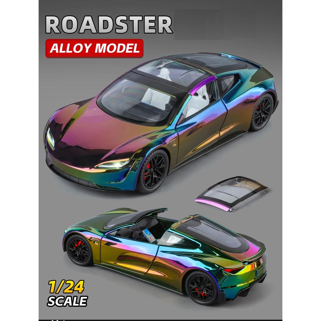 1/24 Tesla Roadster Alloy Electric Sports Car Model Diecasts Metal New Energy Vehicles Car Model Sound Light Simulation Kids Toys Gift