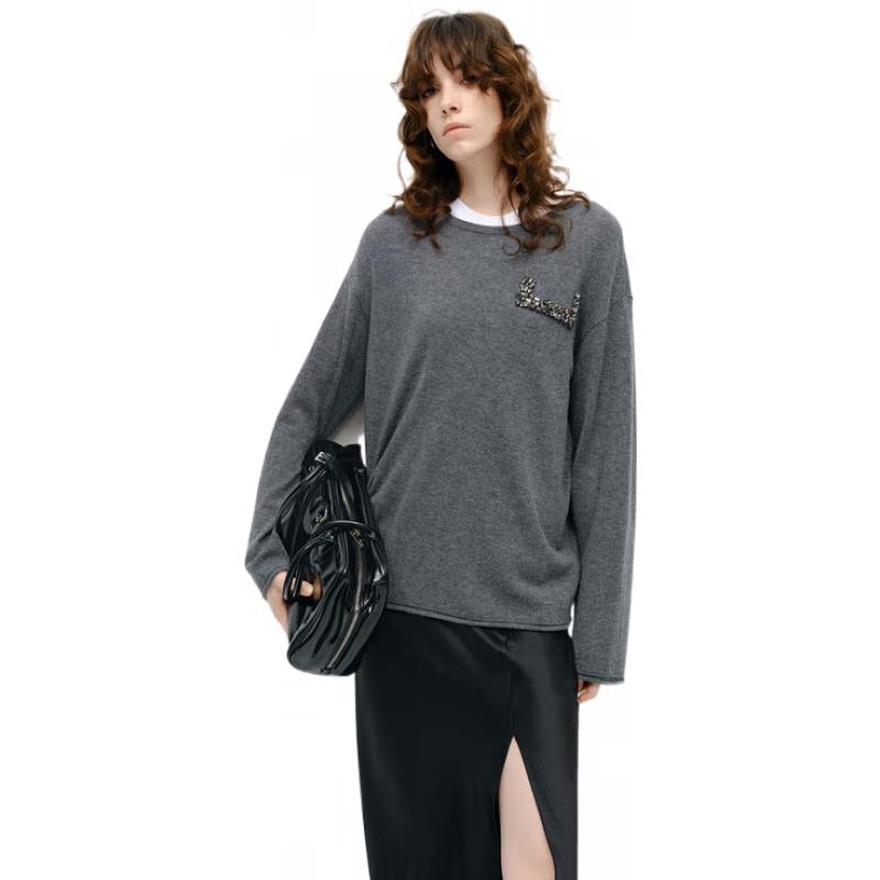 

MO&Co. Женский свитер из шерсти ягненка и кашемира с ромбовидной вышивкой XS