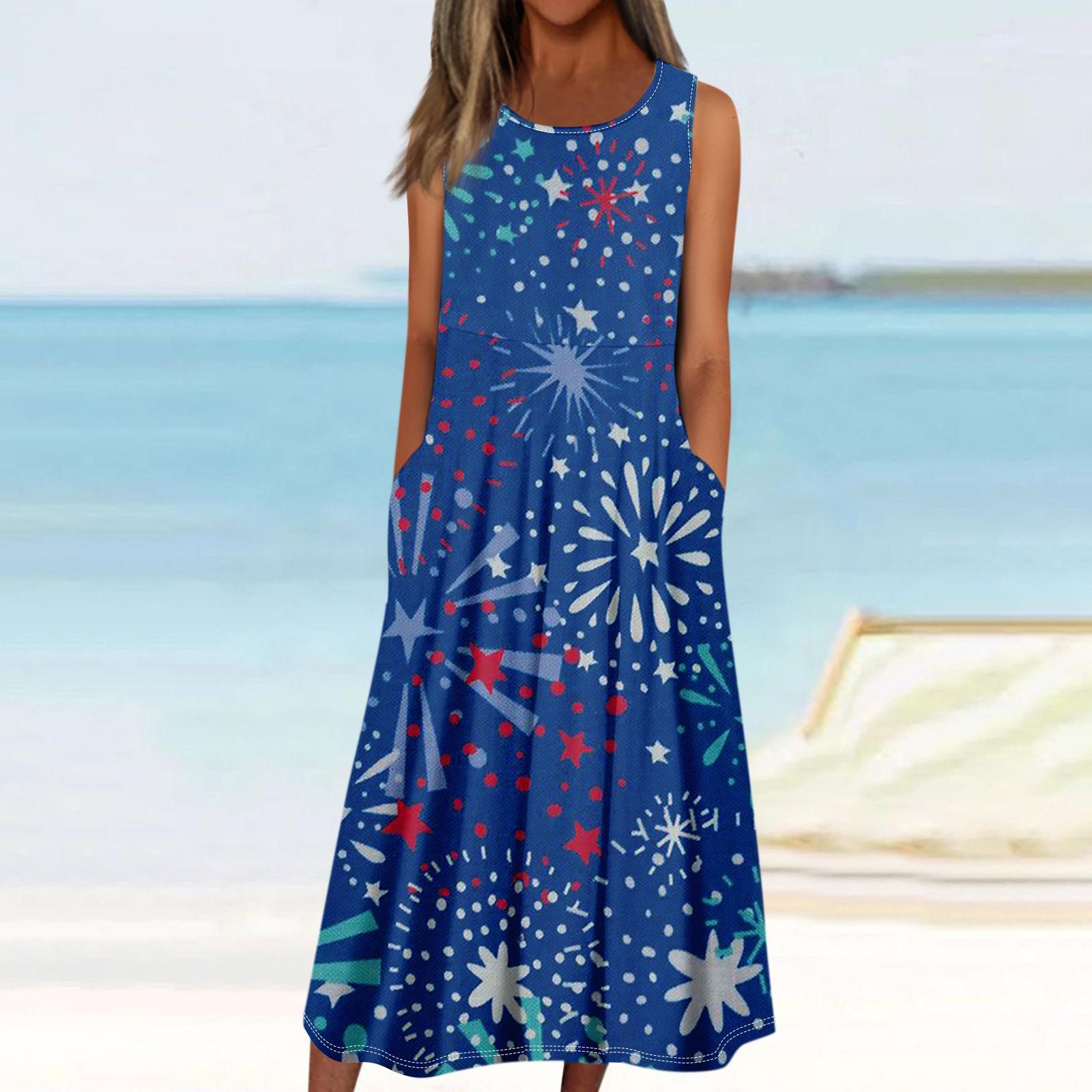 

Женские повседневные модные пуловеры без рукавов, платья с принтом и карманами XXXL синий