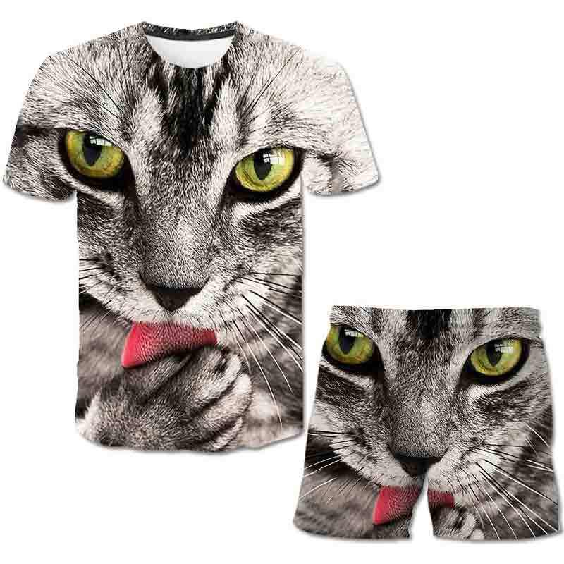 Neonati maschi Abbigliamento Animali gatto 3D T-shirt Set Estate Bambini Abbigliamento casual Set di cartoni animati per ragazzi Ragazze 1-14 anni Vestito per bambini