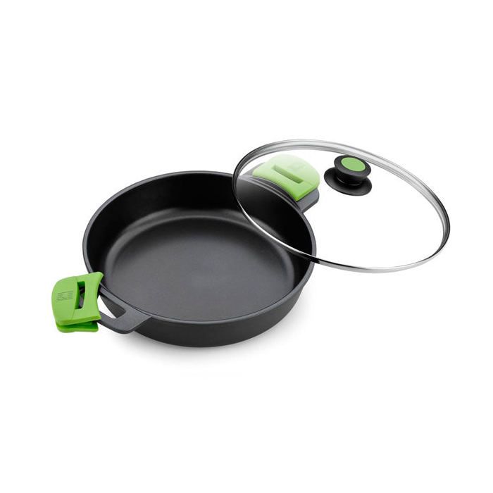 Nízký kastrol - BRA - Prior - 24 cm - Skleněná poklice - Silikonové rukojeti