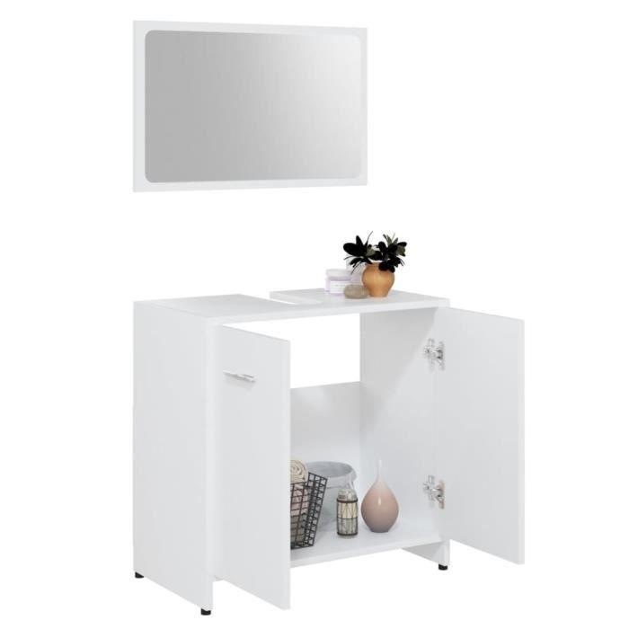 Meuble de salle de bain - vidaXL - 802579 - Bois d'ingénierie - Blanc - Contemporain