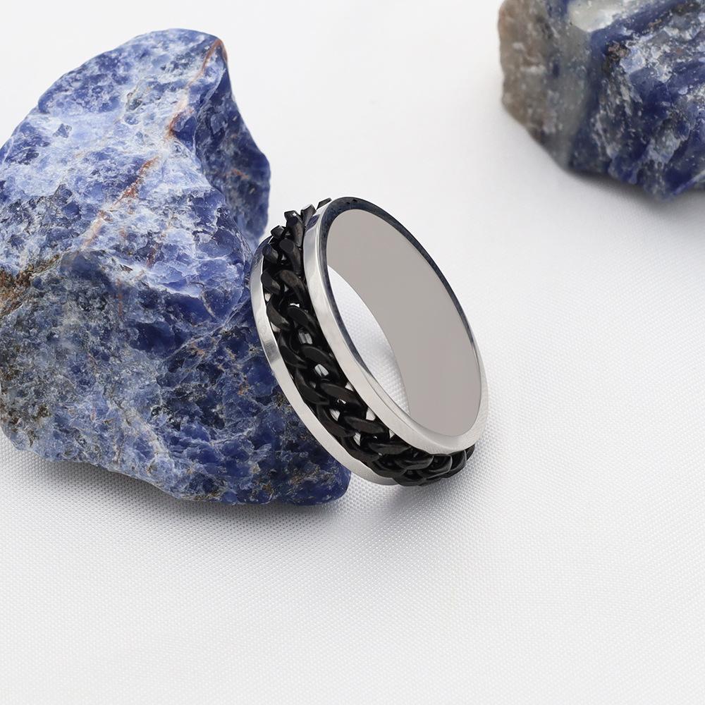 Personalized Men'S Rotatable Chain Titanium Steel Ring Niche Decompression Open Bottle Beer Ring
