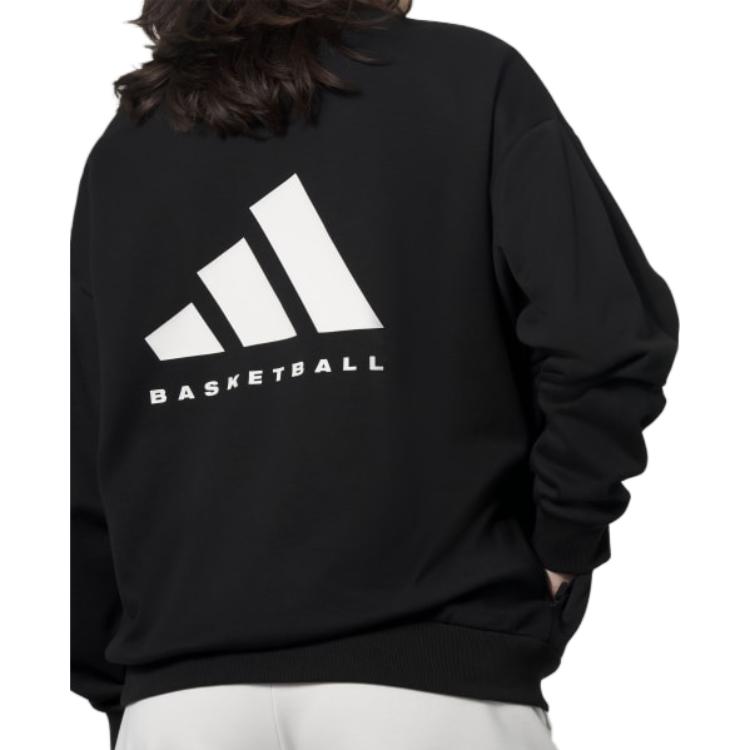 Adidas Printed Round Neck Basketball Sweatshirt Unisex Tops Black IN4246