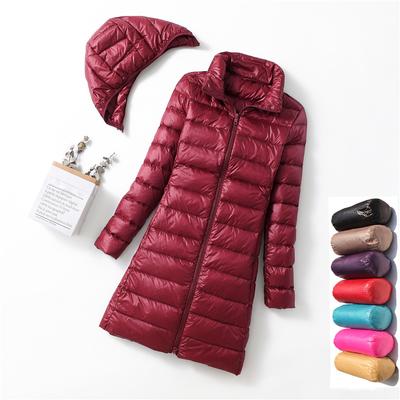 Ultra-light Long Down Jacket Women Autumn Winter Slim Hat Detachable Warm White Duck Down Coat Women Portable Outerwear