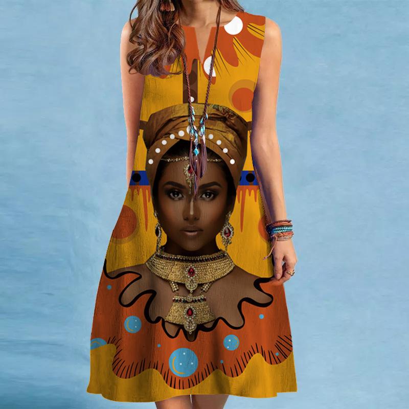 

Весенне-летнее свободное повседневное платье без рукавов с v-образным вырезом и принтом, повседневные платья для женских пляжных каникул XXXL