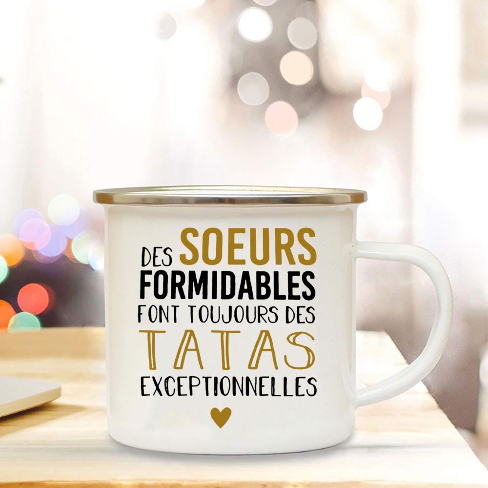 Französischer bedruckter Emaille-Becher Schwester Freunde Trinken Milch Kaffee Tassen Schwangerschaftsankündigungs-Tassen Idee Geschenke für Tata Marraine Mamies