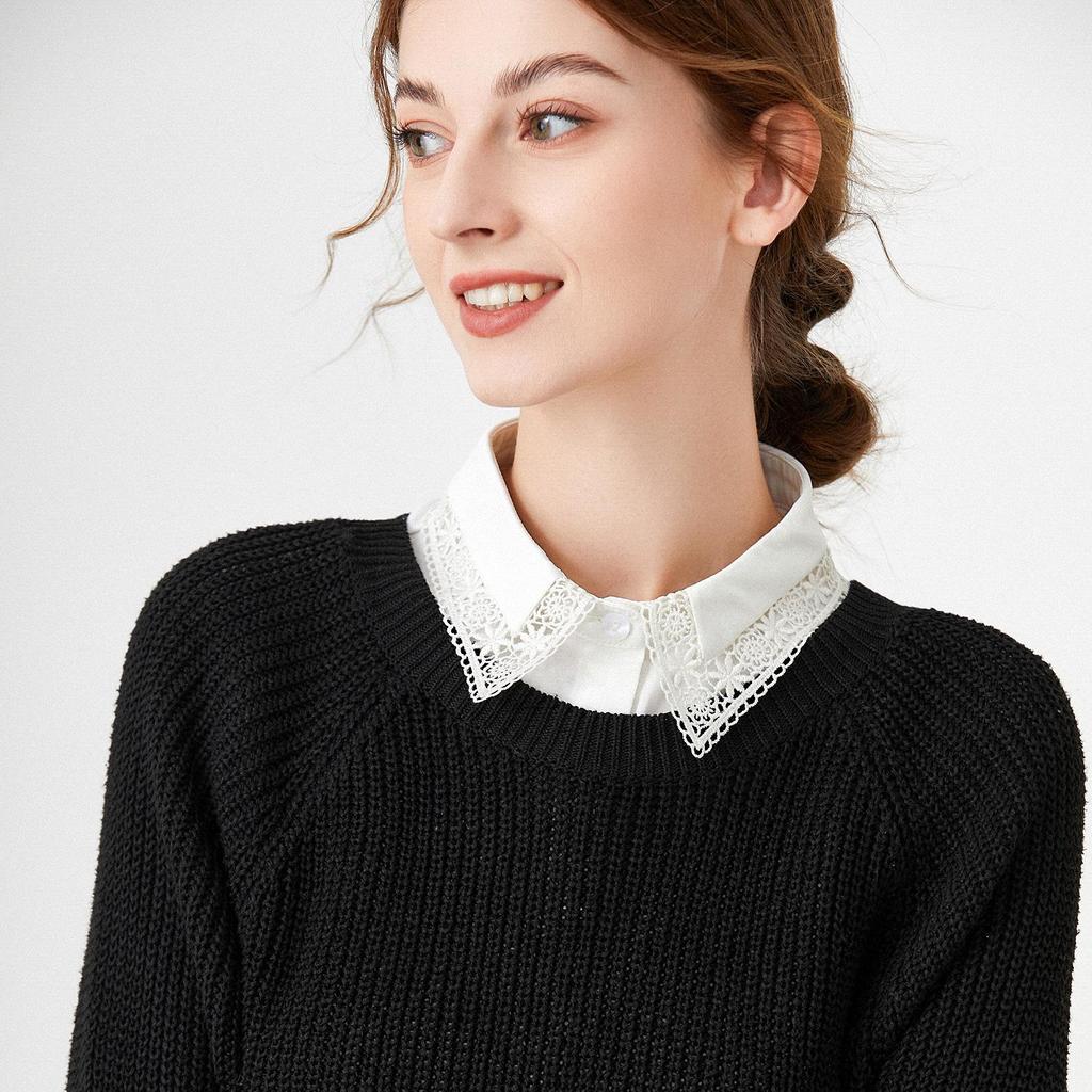 Women's Lace Decorative Hollow Out Detachable Collar Base Shirt for Autumn and Winter