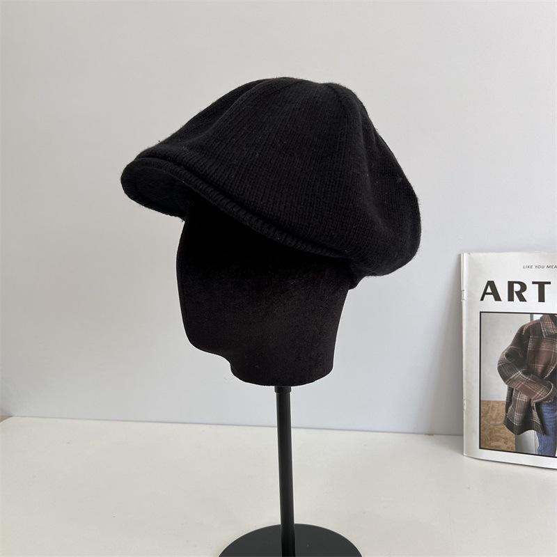 Retro Old Money Wind Big Head Circumference Cap Women's Autumn and Winter Warm Wool Knitted Octagonal Hat Fashionable Neutral Dad Hat