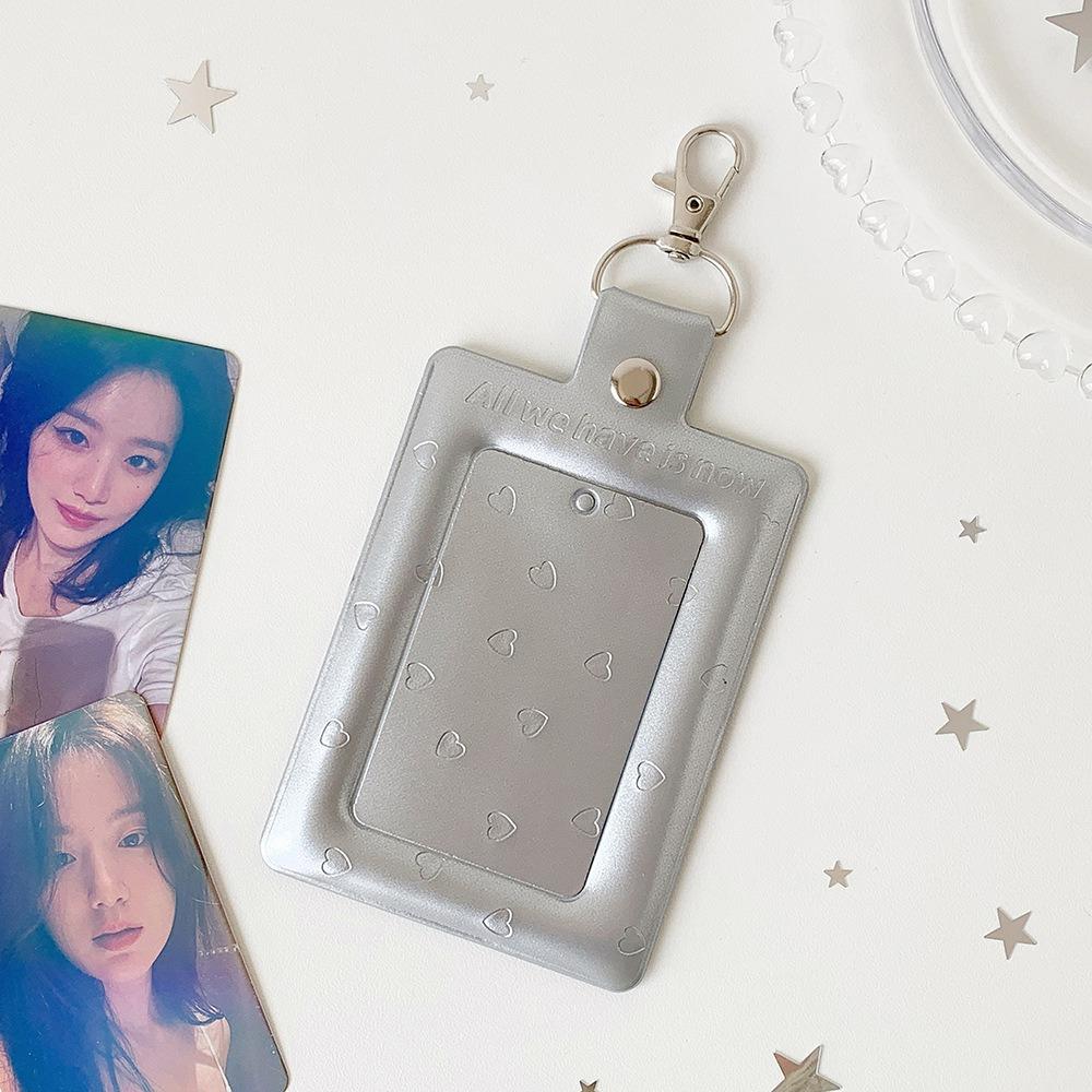 Multifunctional PVC Photo Card Case Silver With Keychain Idol Card Display Holder 3 Inch Card Protective Cover