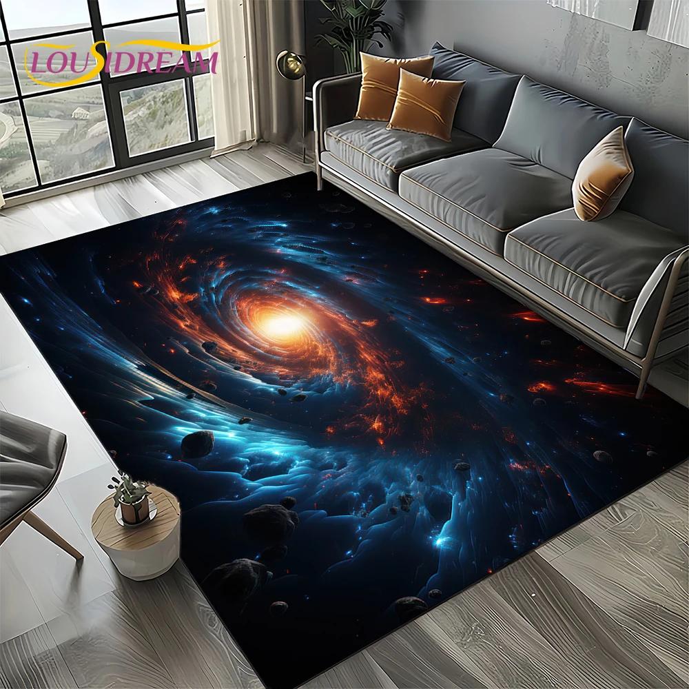 Universe Space Stars Black Hole Galaxy Earth Milky Way Carpet Rug for Living Room Bedroom Sofa Decoration,Non-slip Floor Mat