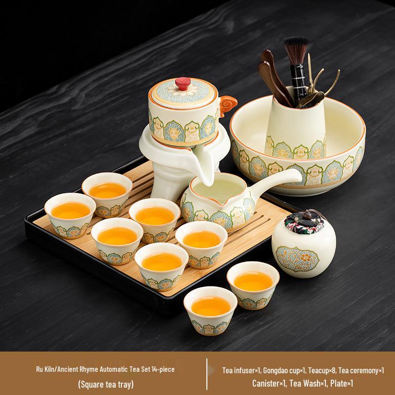 High-End 2025 Automatisches Kung Fu Tee-Set: Ru-Brennofen Teekanne & Teetassen - Luxuriöser Keramik Fauler Teebereiter