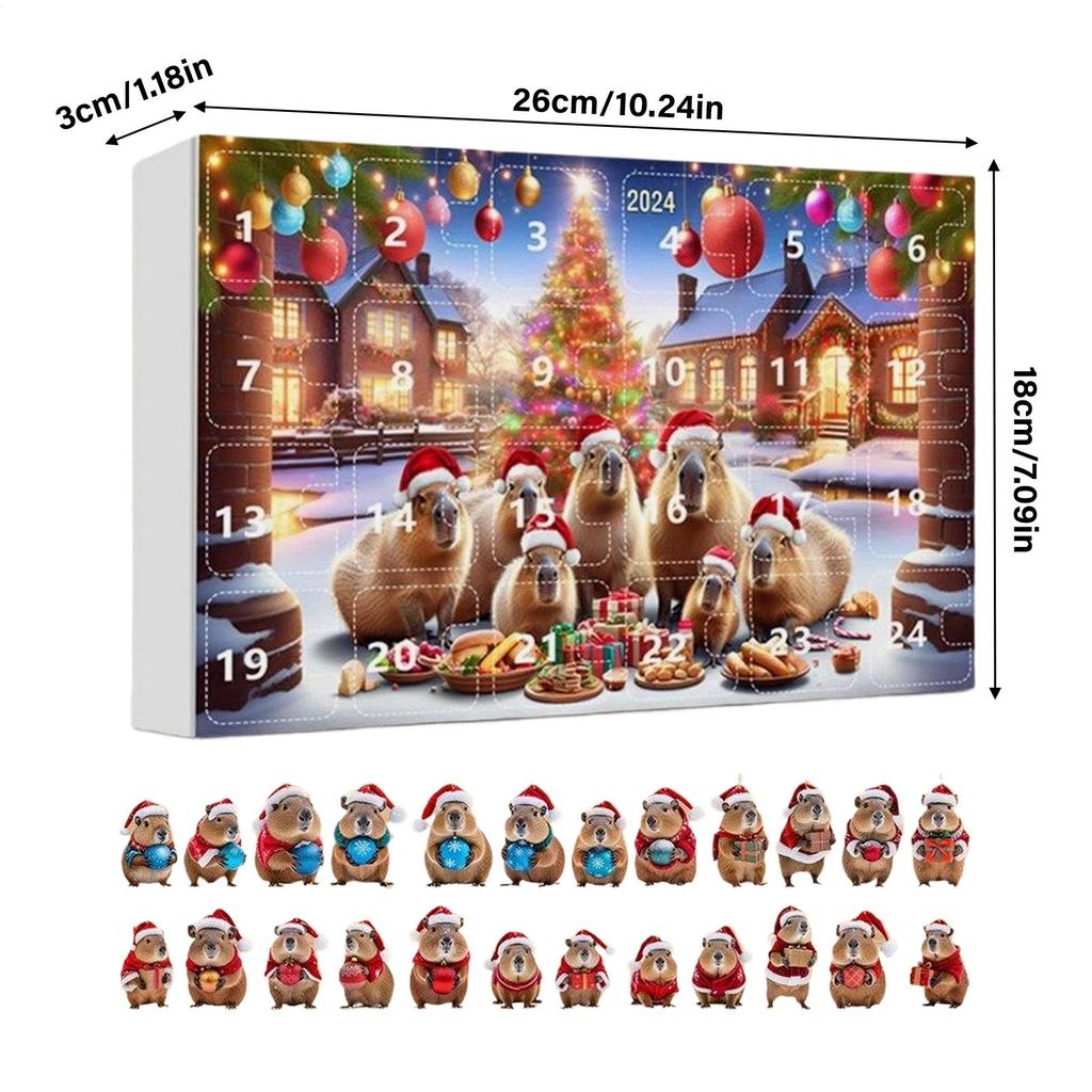 Capybara Advent Calendar 2026, 3D Acrylic Capybara Pendant Christmas Gift Capybara Ornament Countdown Calendar for Home Car Wall