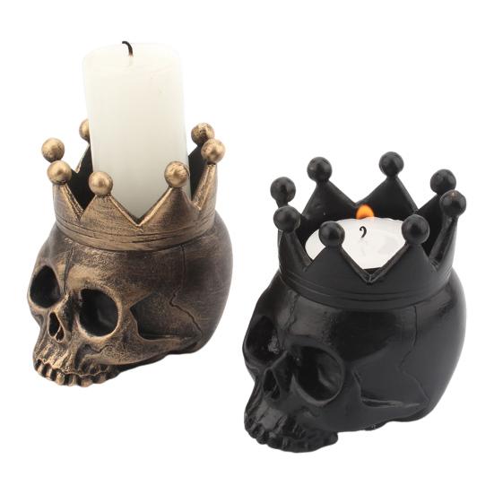 Halloween Crown Skull Candle Holder Votive Tealight Candle Stand Living Room Bathroom Candlestick Decoration Table Centerpiece Ornament