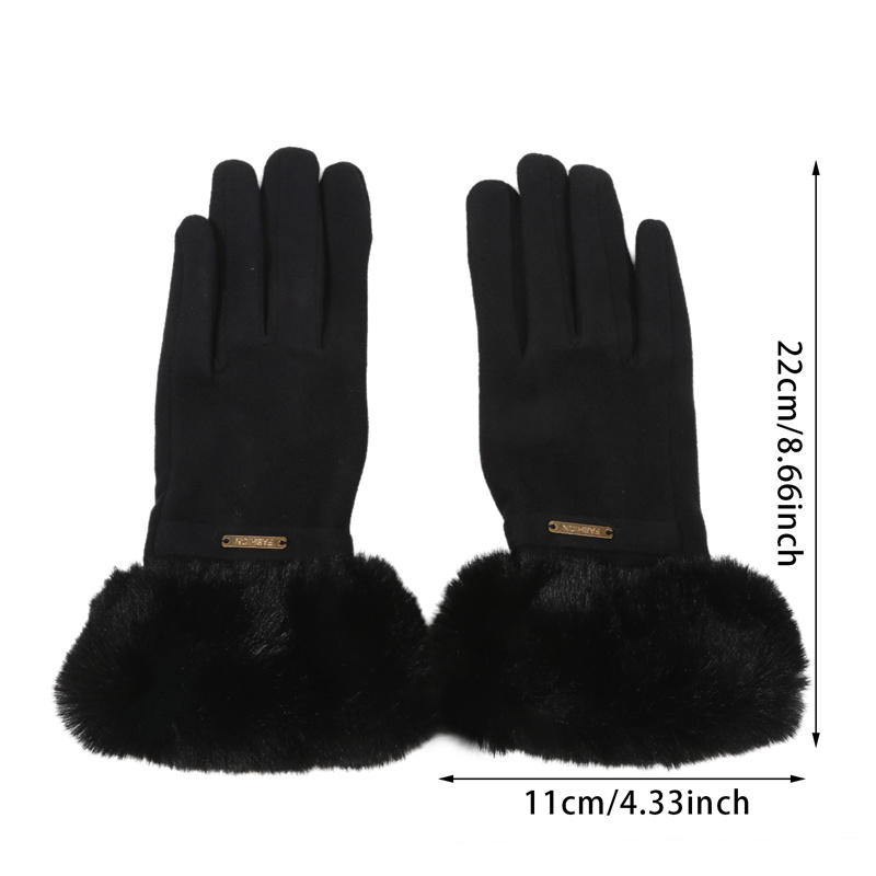 Winter Women Keep Warm Plus Velvet Touch Screen Thicken Plush Wrist Suede Gloves Fashion Personality Elegant Drive Cycling