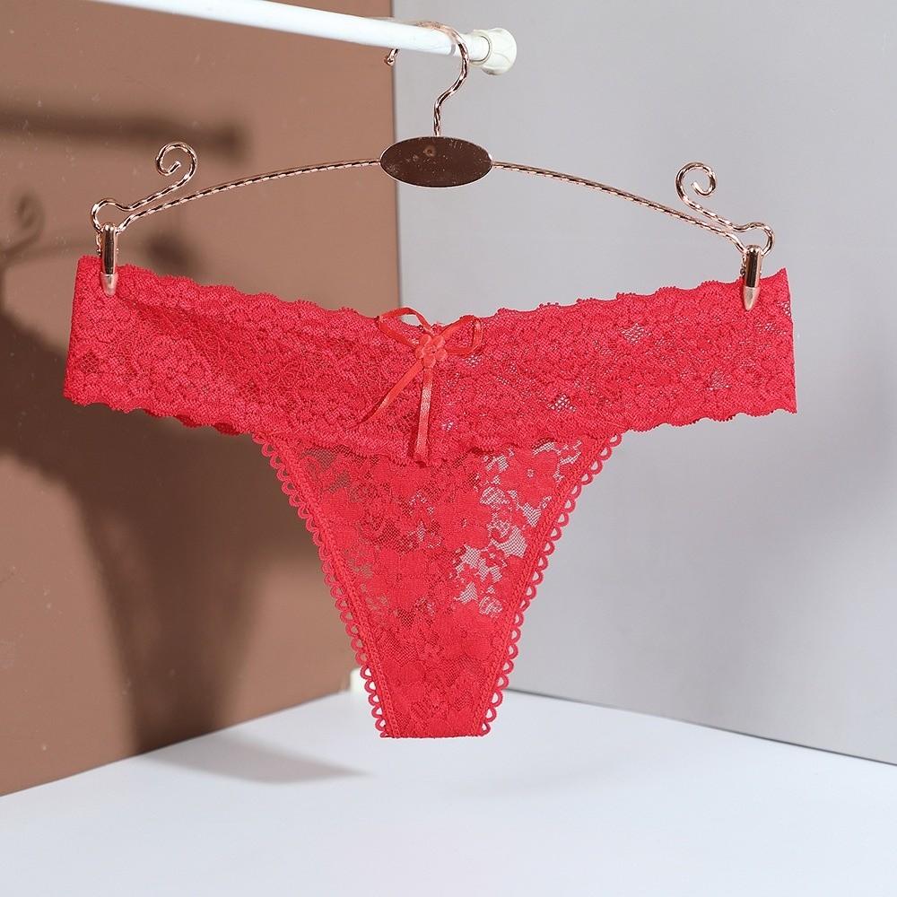 Mid Waist Lace Thong Panties Sheer Floral Underpants Women Lace Flower Briefs  Intimate Apparel