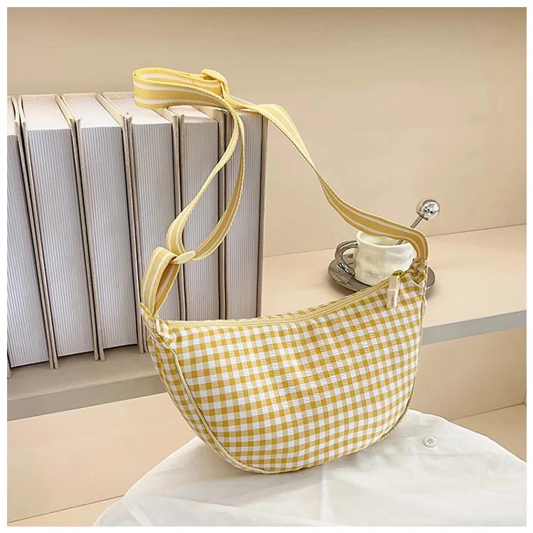 Simple Plaid Women's Hobos Shoulder Bags Casual New Female Nyl Crossbody Bag Out Door Travel Girls Underarm Purse Handbags