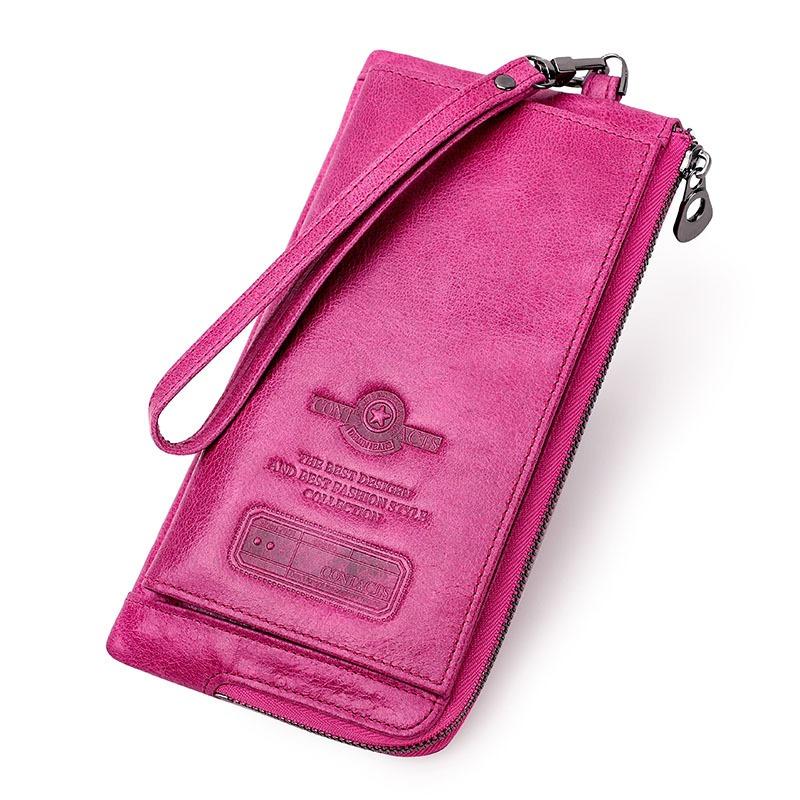 кошелекOEM мужские и женские кошельки клатчи большой вместимости с тиснением кошельки из натуральной коровьей кожи Wallets OEM customization ярко-розовый 4850₽