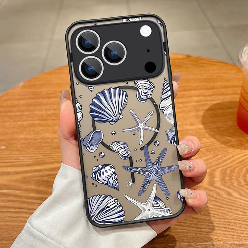 For iPhone 17 Pro Max Case Sea Turtle Conch Whale Pattern Magnetic For Magsafe Slim Matte Cover For iPhone 16 Pro Max 15 14 13 16E Air