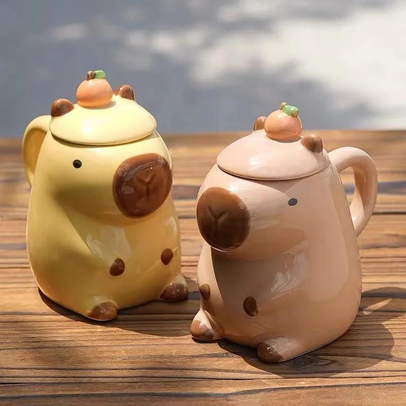 Cute Large Capacity Capybara Ceramic Mug Coffee Cup for Office Home Use Kawaii Water Cup Drinking Gift for Christmas Birthday