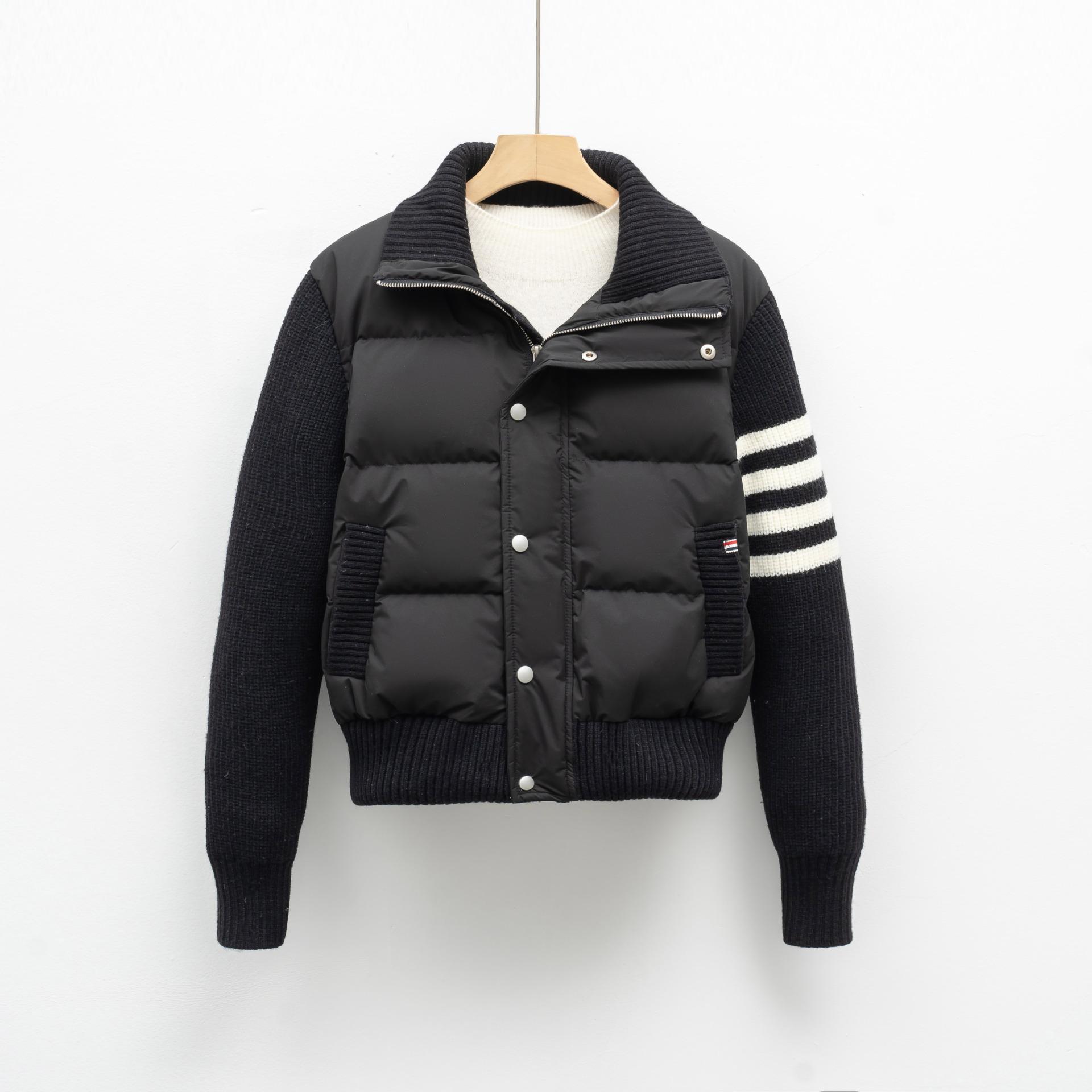 

Down duck down new knitted splicing striped light down jacket short jacket women M