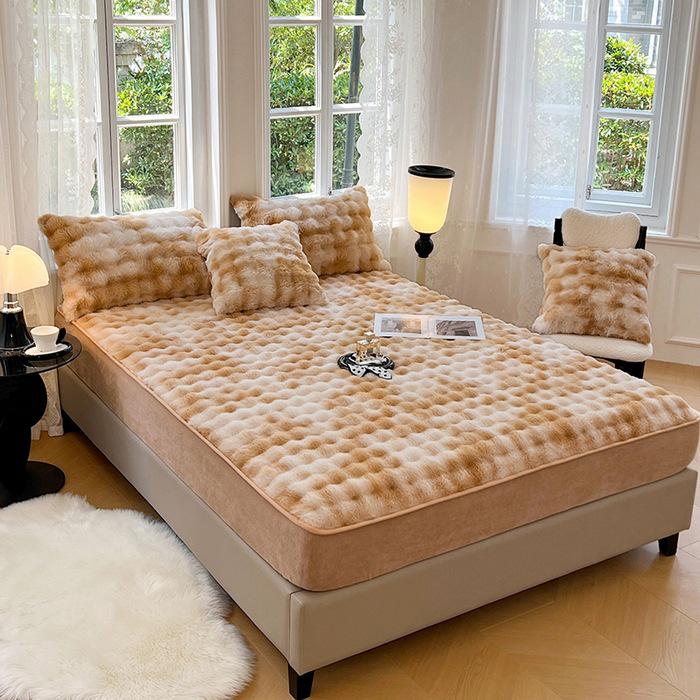 Luxurious Faux Rabbit Fur Bed Skirt & Velvet Mattress Protector