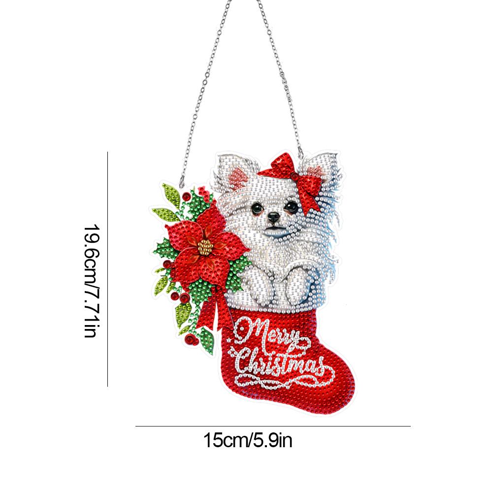 Special Shaped Christmas Puppy Diamond Painting Hanging Ornaments Kit Acrylic Diamond Painting Hanging Decorations for Beginner