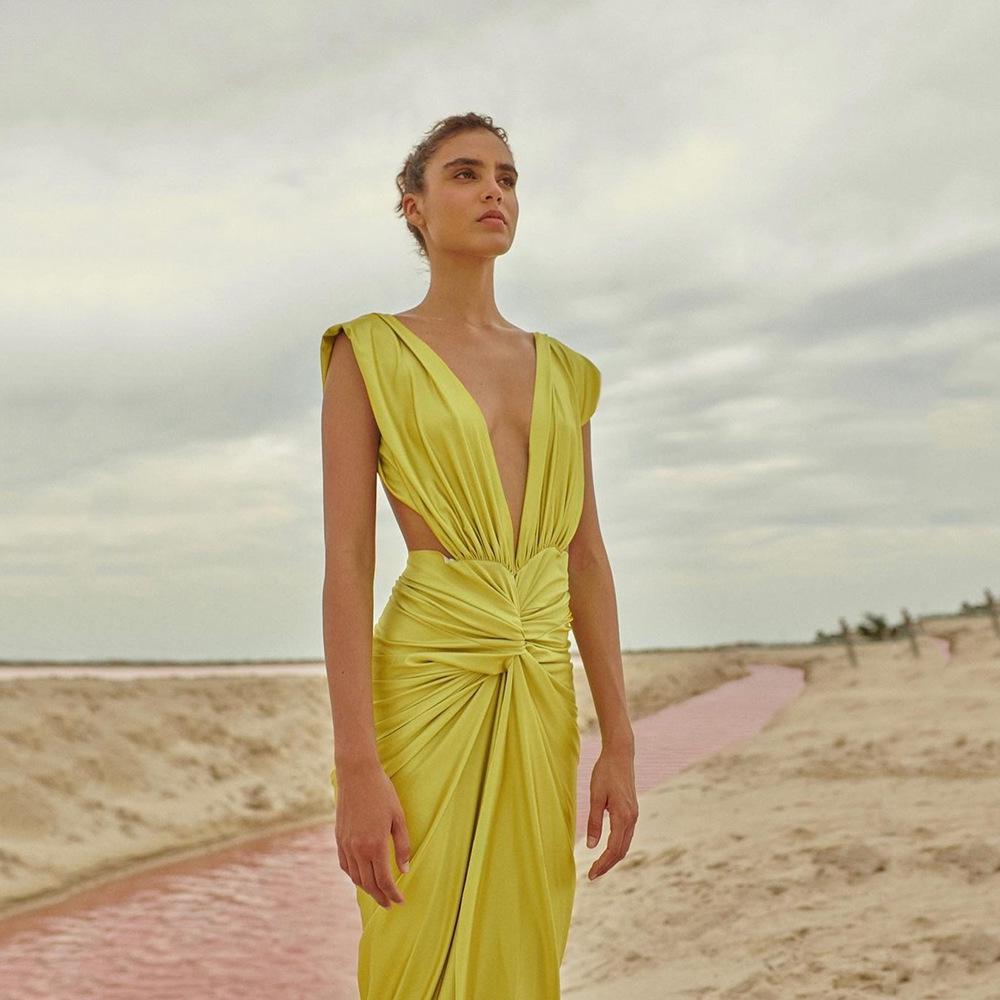 2025 S/S Damen Sexy Tief V Ärmellos Rückenfrei Abendparty Kleid