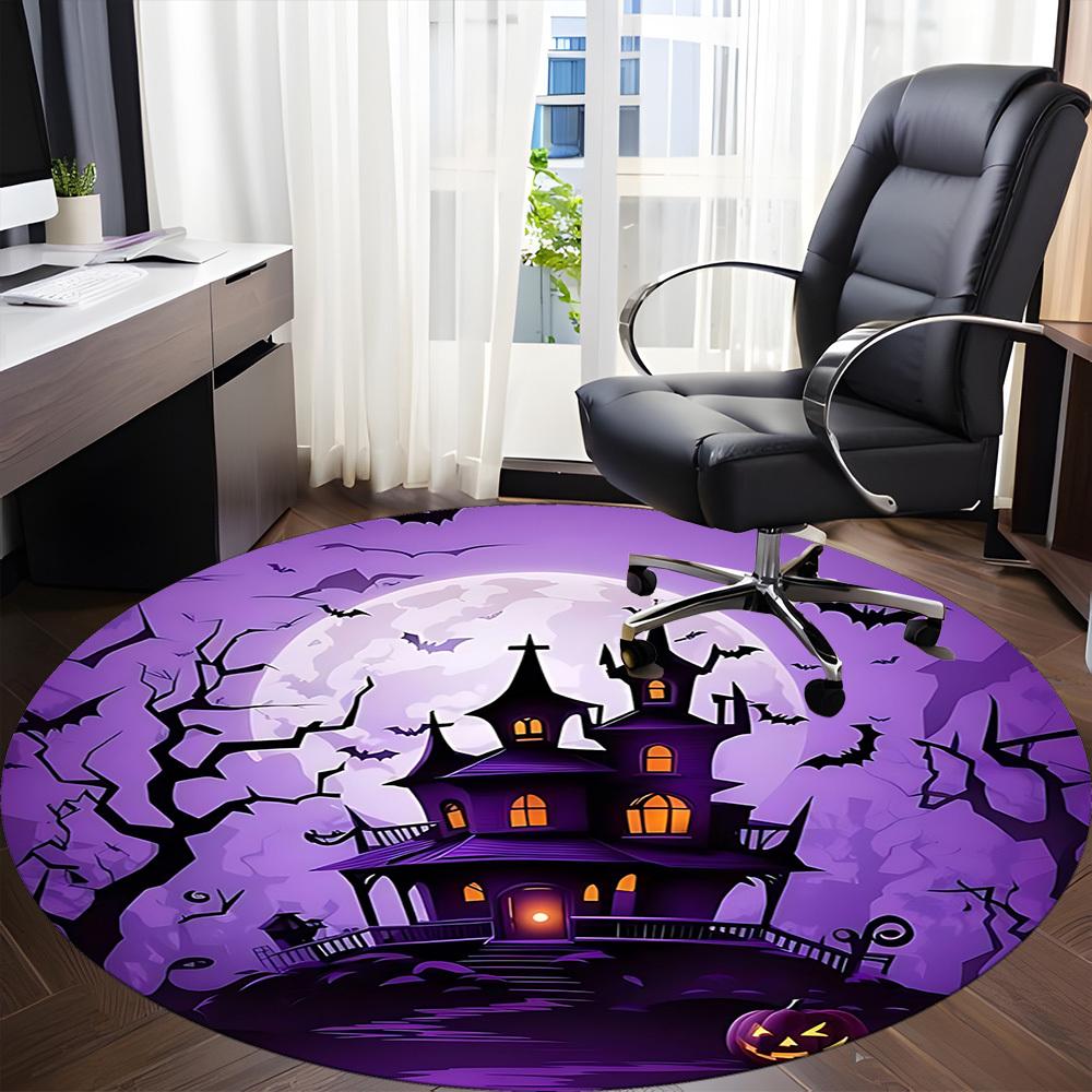 1pc Halloween HauntedHouse Office Round Area Rug, Under Office Chairs Bedroom Living Room Home Decor, Room Deco, Available In Various Sizes