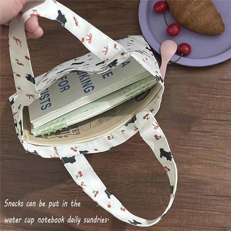 Roztomilé kotě, třešňový potisk s mašlí, plátěná taška tote, velká kapacita, cestovní, přenosná, úložná taška na drobnosti, dívčí, dojíždění, taška přes rameno, dárek