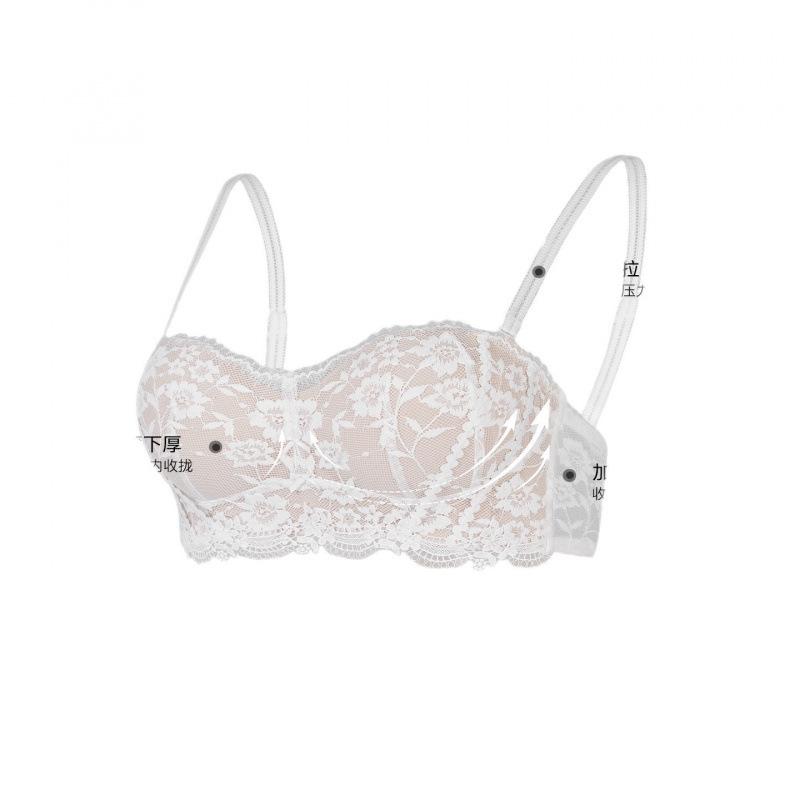Soutien-gorge blanc en dentelle sans bretelles avec bretelles amovibles réglables et bande de maintien sous la poitrine